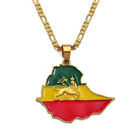 Karte Von Äthiopien Charm Anhänger Halsketten,Äthiopien Karte Halsketten Amulette Für Frauen Und Männer,Hip Hop Style Party Jubiläumsgeschenke,Gold,60 cm Kette von Stylish-Art