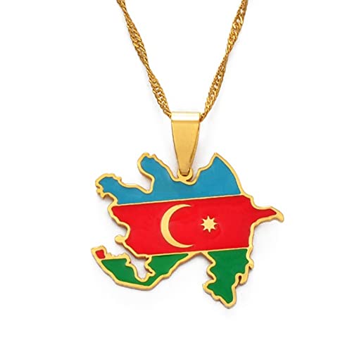 Stylish-Art Aserbaidschan-Karte Mit Flaggen-Anhänger-Halsketten,Azerbaycan Nation Vintage Patriotic Items Pattern Maps Pendant,Ethnic Anniversar Ornaments Jewelry,Gold,60 cm Kette von Stylish-Art