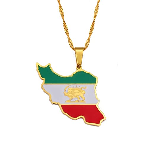 Stylish-Art Iran Mit Flaggenkarte Mode-Anhänger-Halsketten,Iran-Halsketten-Amulette Für Frauen Und Männer,Hip-Hop-Stil-Party-Jubiläumsgeschenke,Gold,45-cm-Kette von Stylish-Art