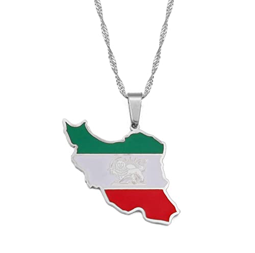 Stylish-Art Iran Mit Flaggenkarte Mode-Anhänger-Halsketten,Iran-Halsketten-Amulette Für Frauen Und Männer,Hip-Hop-Stil-Party-Jubiläumsgeschenke,Silber,45-cm-Kette von Stylish-Art