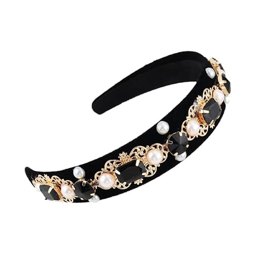 Vintage-Barock-Stirnband für Damen, breites Stirnband aus schwarzem Samt mit schwarzen Steinen und Strick, elegante Bankett-Hochzeits-Kopfbedeckung, Geschenke für Damen und Mädchen, wie abgebilde von Stylish-Art