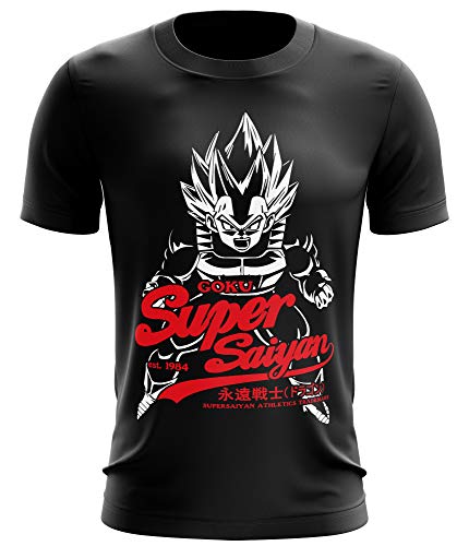 Stylotex Fitness T-Shirt Herren Sport Shirt Super Saiyan Redwhite Gym Tshirts für Performance beim Training | Männer Kurzarm | Funktionelle Sport Bekleidung, Farbe:schwarz, Größe:M von Stylotex