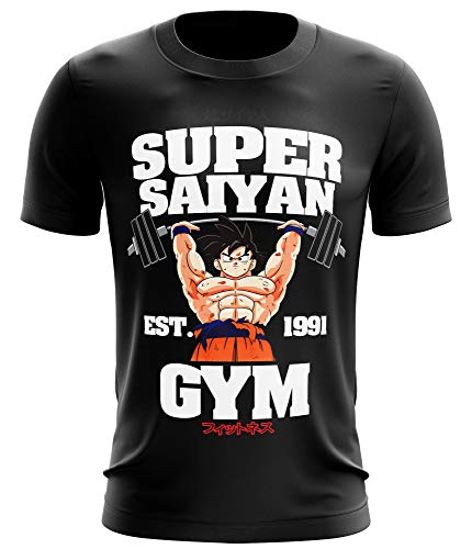 Stylotex Fitness T-Shirt Herren Sport Shirt Super Saiyan Gym est. 1991 Gym Tshirts für Performance beim Training | Männer Kurzarm | Funktionelle Sport Bekleidung, Farbe:schwarz, Größe:XL von Stylotex