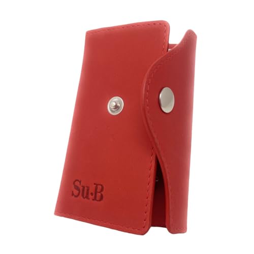 Su.B Leder Schlüsseletui – Niederländisches Design, 6 Haken, Münzfach, Kartenfach, Tulpenfach mit Kette - Rot von Su.B