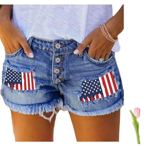 SuGJun Damen-Jeansshorts mit hoher Taille, Gewaschene, helle, zerrissene Denim-Shorts im neuen Sommerstil, lässige Stretch-Hot-Short-Hose (X-Large,D-a) von SuGJun