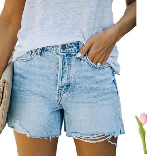 SuGJun Jeans-Shorts für Damen, hohe Taille, Sommer, gewaschen, helle gerissene Denim-Shorts, lässig, Stretch, Hot Short (G, L) von SuGJun