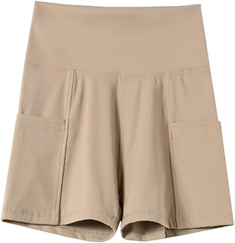 SuGJun Sommer-Oberbekleidung für Damen, dünne Yoga-Shorts, hohe Taille, Bauchkontrolle, Sicherheitshose, Anti-Expositions-Sicherheitshose für Damen, dünne Außen-Shorts (Khaki,XL (65-75.5kg)) von SuGJun