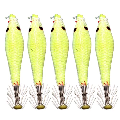 SueaLe 5 Stück Tintenfisch-Jig-Haken, leuchtende Rohr-Angelhaken, künstliche leuchtende Tintenfischhülse, Köder, Haken, Tintenfischfänger, Harte Köder von SueaLe