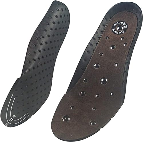 Magnetische Einlagen aus echtem Leder Akupressureffekt Fußreflexzonenmassage Arch Support Einlegesohlen für Männer - Geeignet für Plantarfasziitis (L: UK8-10 / EU42-44 / US9-11 M) von Sufoot