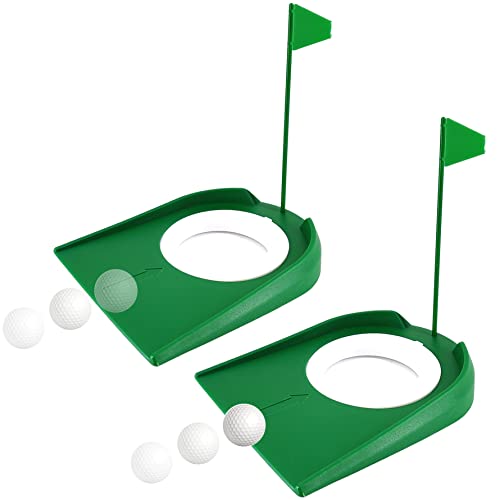 Sugamm 2 Pack Golf Putting Cup Loch mit Verstellbarer Fahne Kunststoff Trainings Golf Putting Matte Tragbar für Drinnen und Draußen Büro Hof Golf Putter Training Shilfen Übungs Golf Matte (Grün) von Sugamm