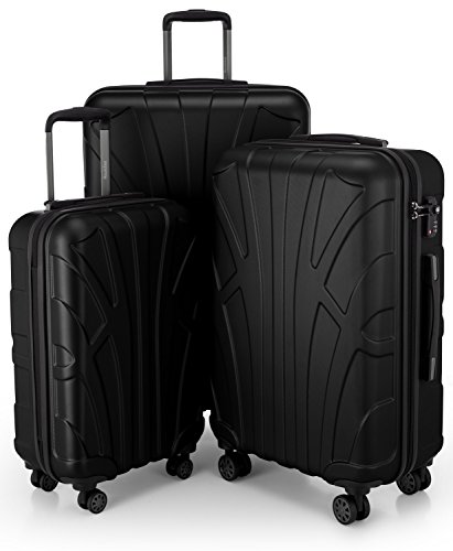 suitline - 3er Koffer-Set Trolley-Set Rollkoffer Hartschalen-Koffer Reisekoffer, TSA, (55 cm, 66 cm, 76 cm), 100% ABS, Matt, Schwarz von suitline