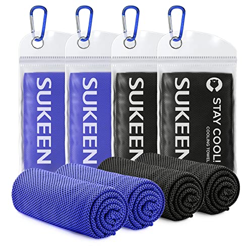 Kühlhandtuch Kühlendes Handtuch Kühltuch für Sofortige Kühlung mit 4 Wasserdichten Beuteln Mikrofaser Sporthandtuch für Fitness Camping Wandern Yoga Golf Reisen (2black+2dark Blue, 4 stück) von Sukeen