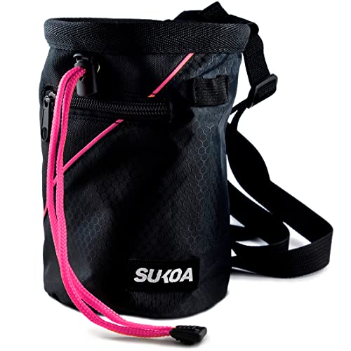 Sukoa Sports Kreidebeutel für Klettern – Boulder-Kreidebeutel Eimer mit Schnellverschluss-Gürtel und 2 großen Reißverschlusstaschen – Ausrüstung für Kletterausrüstung von Sukoa Sports