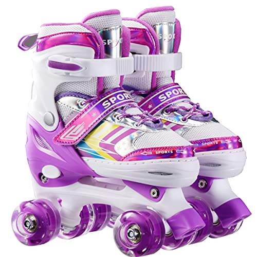 Sumeber Inline Skate für Kinder Einstellbare Größe mit Beleuchtung bis Räder Rosa Skate Schuhe für Mädchen Kleinkinder Geburtstag Weihnachten Geschenke(Purple, M(EU 32/33/34/35)) von Sumeber
