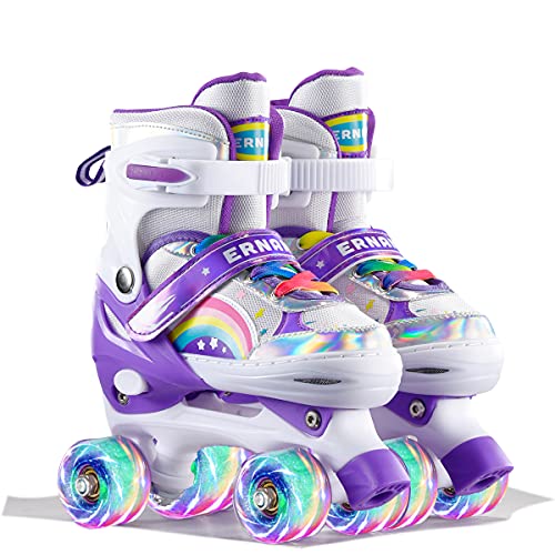 Sumeber Verstellbar Rollschuhe für Kinder,mit Leuchtenden Rädern Roller Skates Bequem und atmungsaktiv Quad Skates für Mädchen Rosa (Lila-M)… von Sumeber