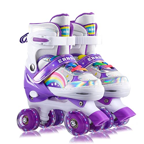 Sumeber Verstellbar Rollschuhe für Kinder,mit Leuchtenden Rädern Roller Skates Bequem und atmungsaktiv Quad Skates für Mädchen Rosa (Lila-S)… von Sumeber
