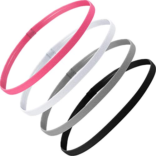 Sumind 4 Stück Dicke Anti-Rutsch Elastische Sport Stirnbänder Fußball Haar Stirnbänder für Damen Herren (Schwarz, Rosa, Weiß, Grau) von Sumind