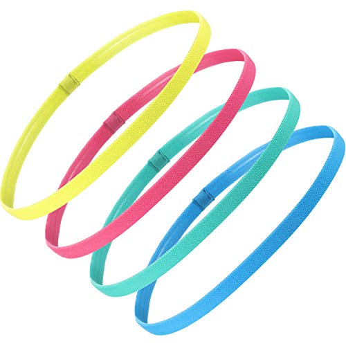 Sumind 4 Stück Sport-Haarbänder, elastisch, rutschfest, dick, Fußball-Haarbänder für Damen und Herren (Fluoreszierendes Grün, Rosa, Rot, Grün, Königsblau) von Sumind