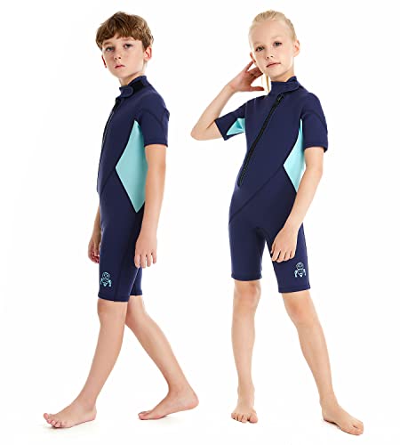 Summshall Neoprenanzug Kinder，2MM Neopren Shorty Wärmender Badeanzüge für Mädchen Jungen Thermal Taucheranzug Ultra Stretch Wetsuits für Wassersport von Summshall