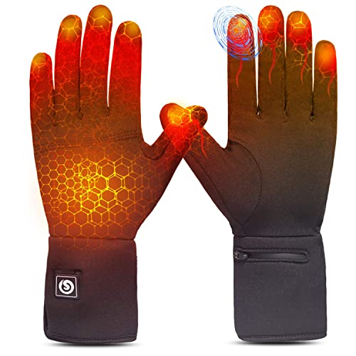 elektrische beheizte Handschuhe für Herren Damen，wiederaufladbar beheizbare Winter Handschuhe für Outdoor Fahrrad Motorad Ski Snowdoard Jagd (Schwarz-, XLXXL) von Sun Will