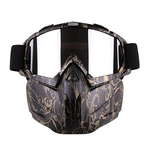 Motorradbrille mit abnehmbarer Maske, beschlägt nicht, windbeständig, gold, Einheitsgröße von SunFlower