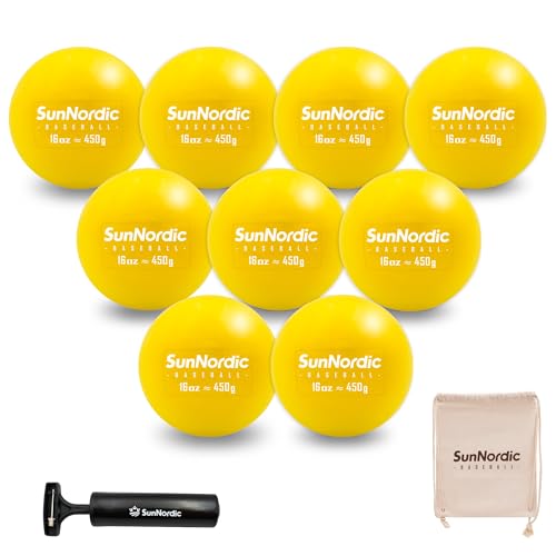 SunNordic Plyometrisches gewichtetes Baseball-Set mit 9 Stück (453,6 g) – Plyo-Bälle für verbessertes Kraft- und Pitching-Training – Gewichtete Trainings-Basebälle für alle Schwierigkeitsstufen von SunNordic