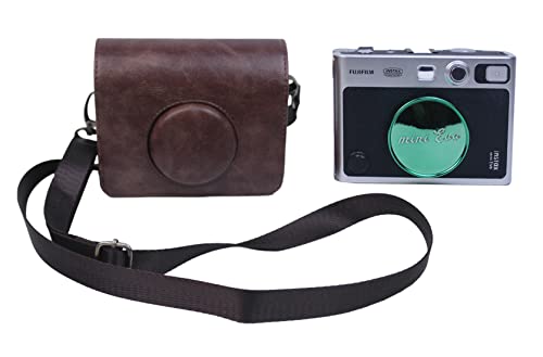 Kameraschutzhülle aus PU-Leder für Fujifilm Instax Mini EVO mit verstellbarem Schultergurt, dunkelbraun, Taschen-Organizer von SundayZaZa