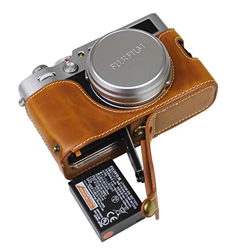Unten öffnende Version für Fujifilm x100v Protective PU Leder Halbkameratasche mit Stativdesign mit Handschlaufe Braun von SundayZaZa