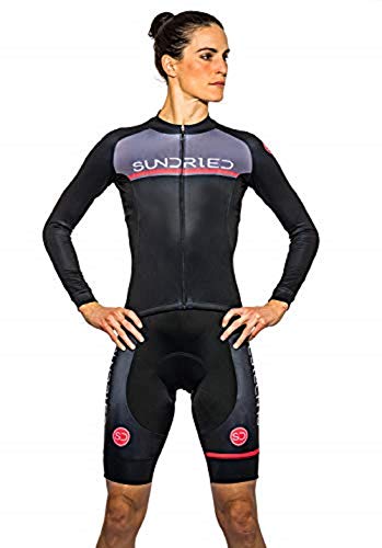 SUNDRIED Lange Hülse der Frauen-Zyklus Jersey Fahrradbekleidung Bekleidung für Rennrad und MTB (schwarz, L) von SUNDRIED