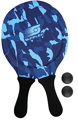 Sunflex® Jerseyprene Beachball Set Camo Blue mit Zwei Schlägern und Zwei Bällen|weich und leicht|extrem robust und wasserfest | Schlägerspiel für Strand und Wiese von Sunflex