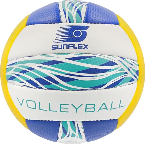 Sunflex® Volleyball Wave| Beachvolleyball | Für alle Hoppyspieler geeignet | Turniergröße 5 | Volleyball für Zuhause, Turnhalle, Strand oder Park | Handvernäht von Sunflex