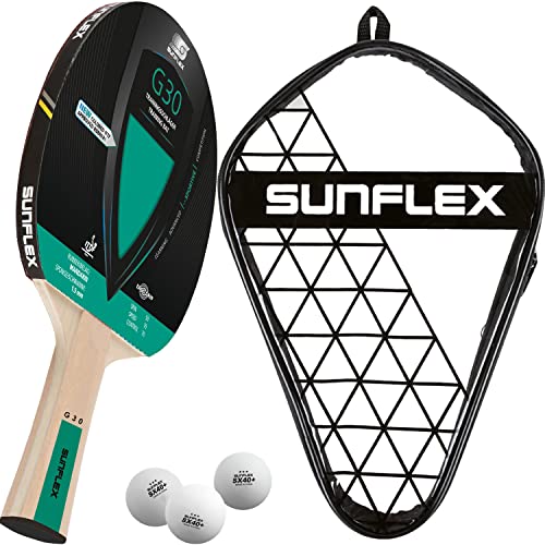 Sunflex G30 Tischtennisschläger + Tischtennishülle Single + 3*** ITTF SX40+ Tischtennisbälle | Tischtennisschlägerset | Tischtennis Hobby Set von Sunflex