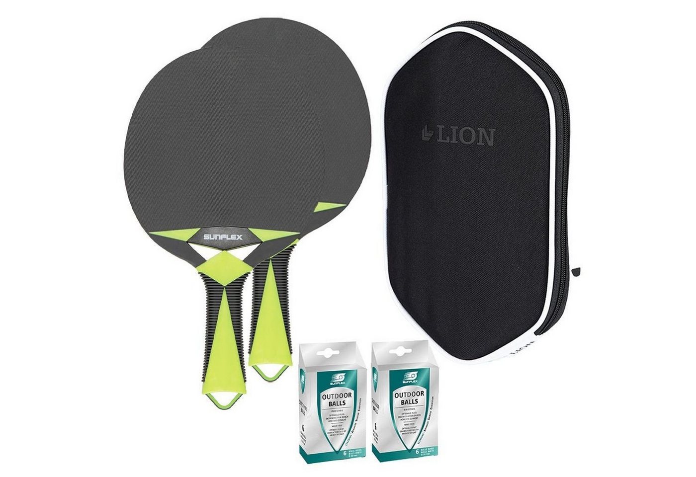 Sunflex Tischtennisschläger 2x Zircon Outdoor + Hülle + 12x Outdoor Bälle, Tischtennis Schläger Set Tischtennisset Table Tennis Bat Racket von Sunflex