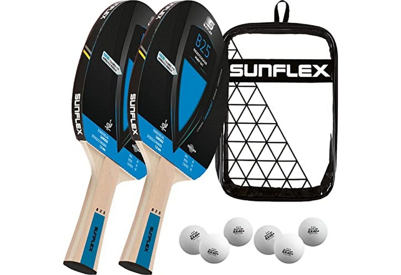Sunflex Tischtennisschläger B25 2 x Tischtennisschläger + Tischtennishülle Double + 2 x 3*** ITTF, Tischtennis Schläger Set Tischtennisset Table Tennis Bat Racket von Sunflex