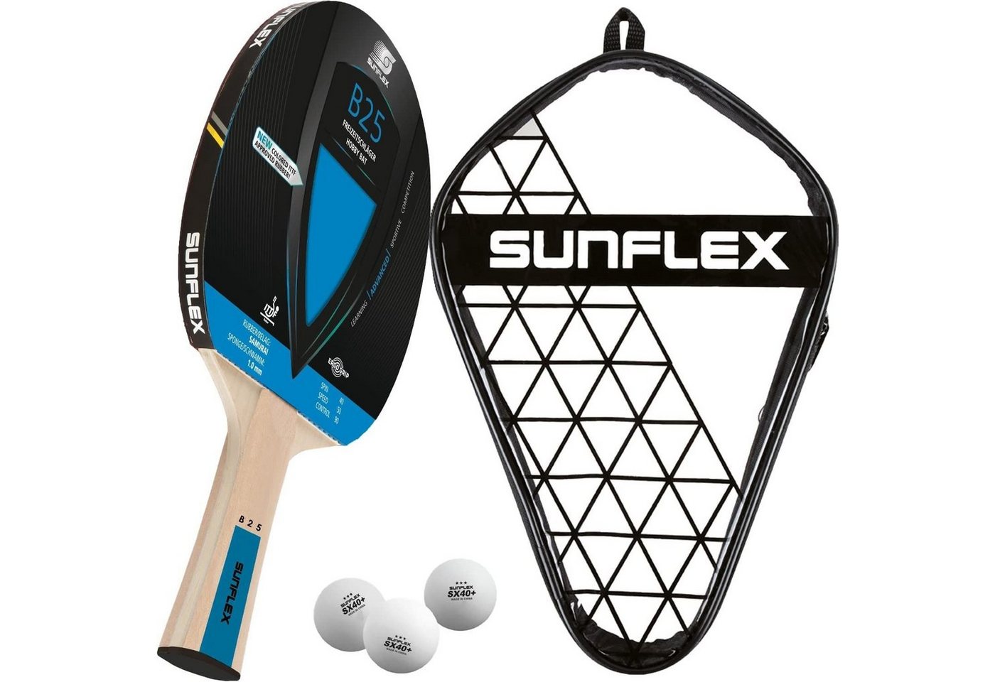 Sunflex Tischtennisschläger B25 Tischtennisschläger + Tischtennishülle Single Case + 3*** ITTF, Tischtennis Schläger Set Tischtennisset Table Tennis Bat Racket von Sunflex