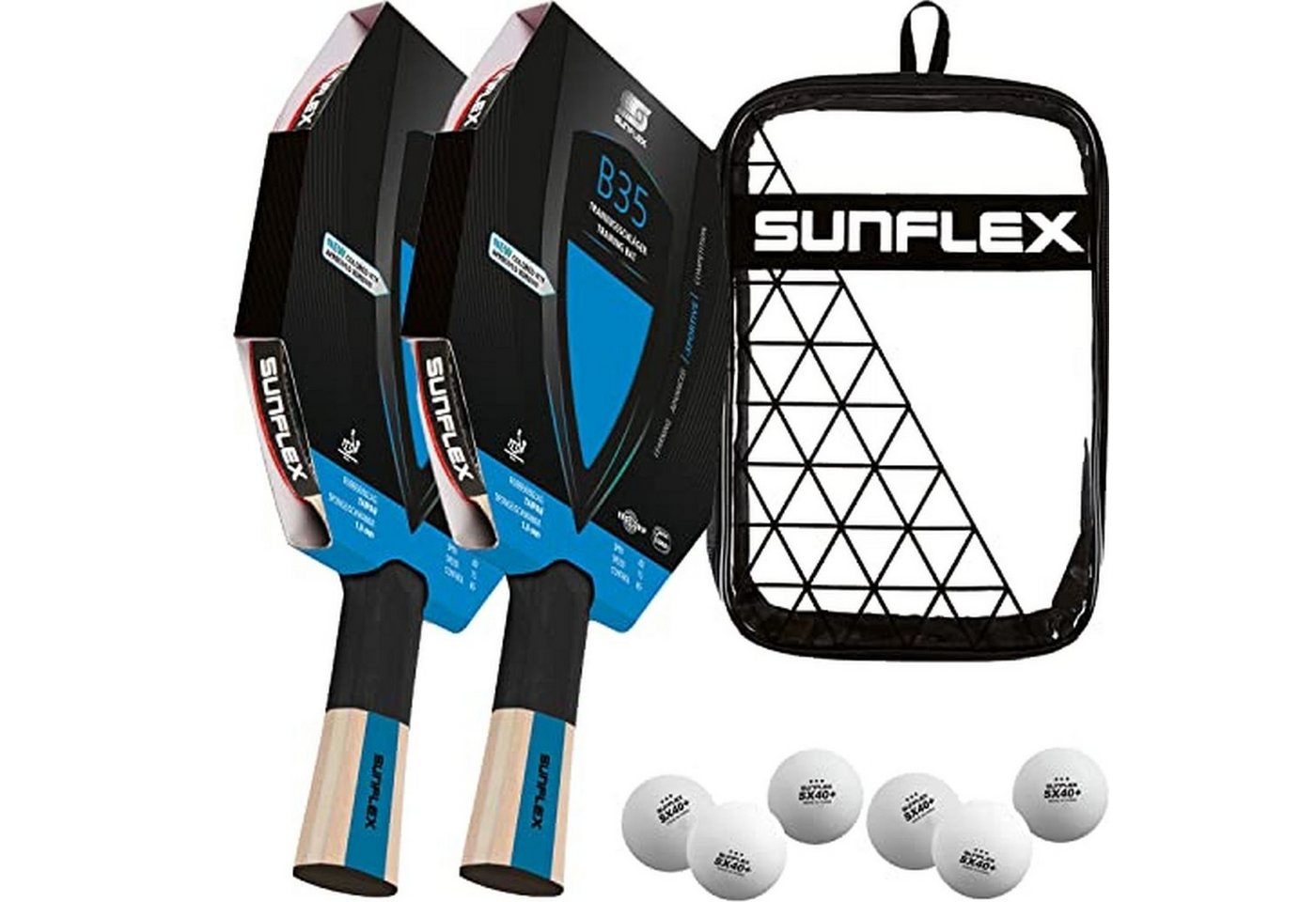 Sunflex Tischtennisschläger B35 2 x Tischtennisschläger + Tischtennishülle Double + 2 x 3*** ITTF, Tischtennis Schläger Set Tischtennisset Table Tennis Bat Racket von Sunflex