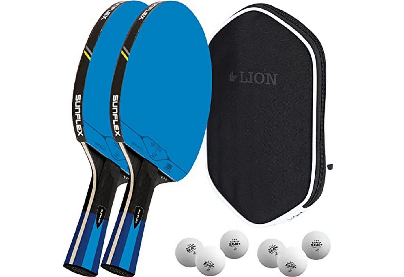 Sunflex Tischtennisschläger B45 2 x + Tischtennishülle Wallet + 2 x 3*** ITTF SX40+ Tischtennisbä, Tischtennis Schläger Set Tischtennisset Table Tennis Bat Racket von Sunflex