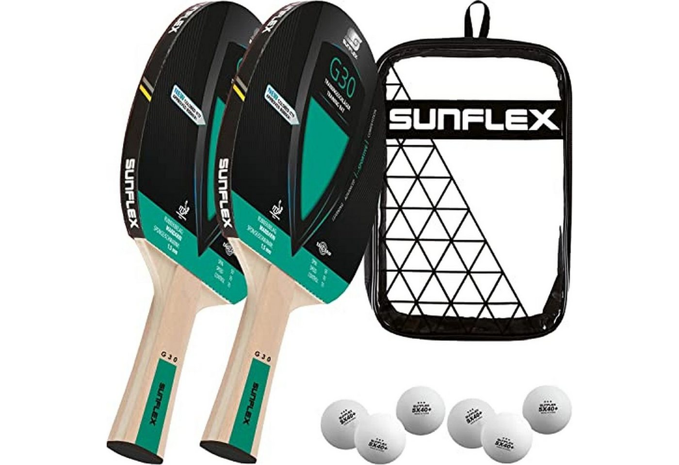Sunflex Tischtennisschläger G30 2 x Tischtennisschläger + Tischtennishülle Double + 2 x 3*** ITTF, Tischtennis Schläger Set Tischtennisset Table Tennis Bat Racket von Sunflex
