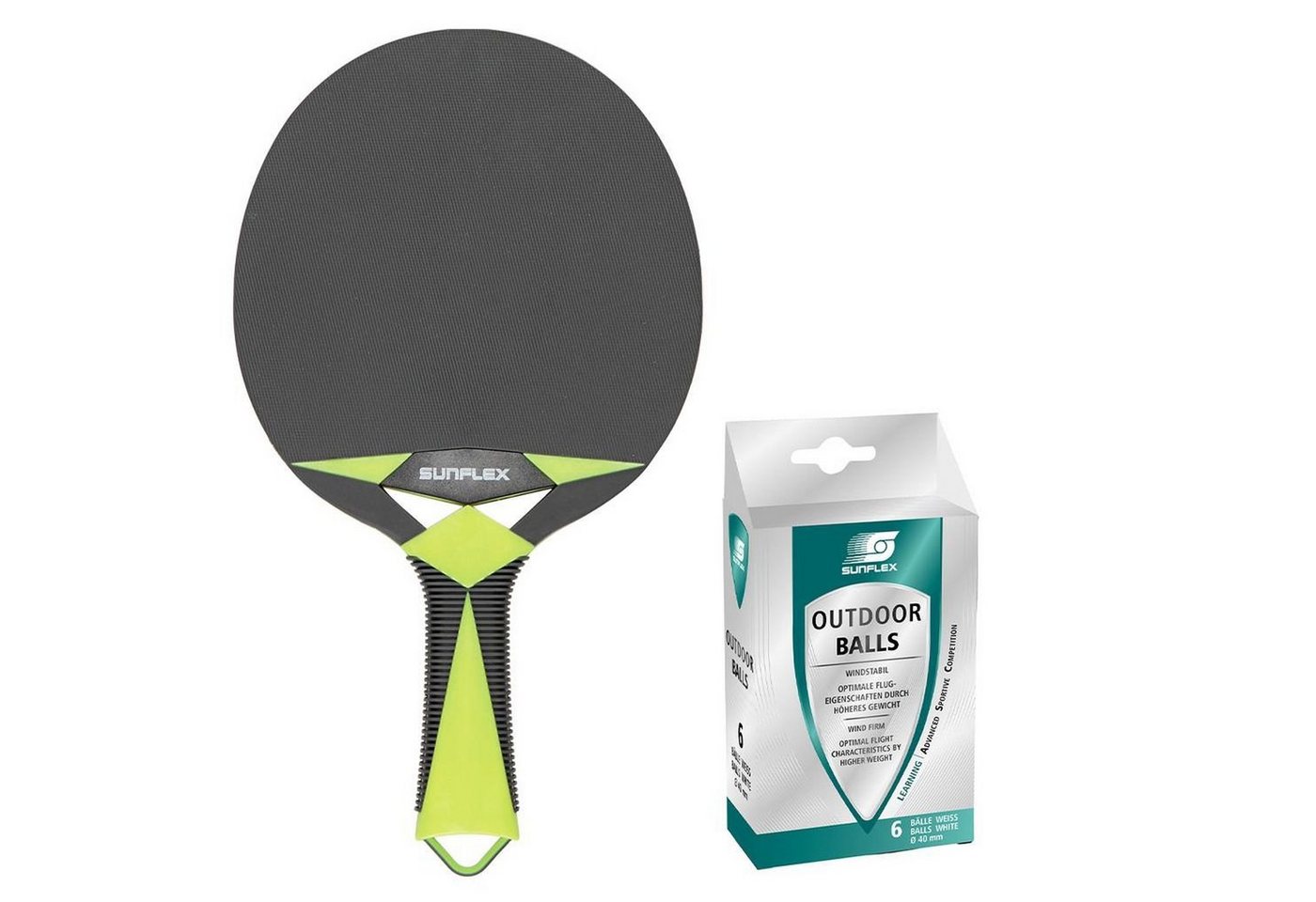 Sunflex Tischtennisschläger Zircon Outdoor + 6x Outdoor Bälle, Tischtennis Schläger Set Tischtennisset Table Tennis Bat Racket von Sunflex