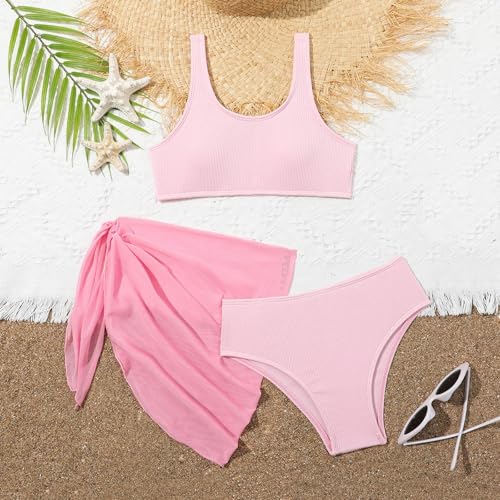 3pcs Bikini Set Mädchen Badebekleidung Kinder Badeanzug mit Rock Badeanzüge Bikinioberteil Teenager Schwimmanzug Einfarbige Bikini mit Rock Sommer 13 Jahre von Sunnyuk