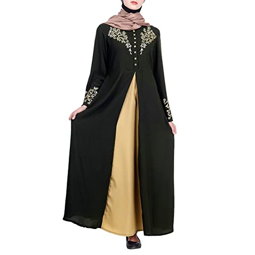 Damen Muslimische Maxi Abaya Kaftan Kleid Gebet Chiffon Offenes Kleid Einfarbig Muslimisches Abaya Kaftan Damen mit Voller Länge Hijab für Frauen Schwarz XL von Sunnyuk
