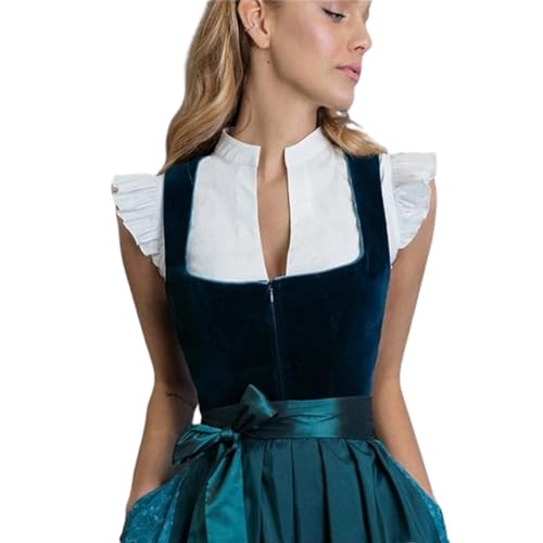 Dirndl Bluse Spitze Langarm, Dirndl Bluse Damen Flügelärmel - Trachtenbluse Weiß Dirndlbluse Hochgeschlossen Kurzarm Dirndlblusen V-Ausschnitt Trachtenblusen Stehkragen Trachten Oberteil von Sunnyuk