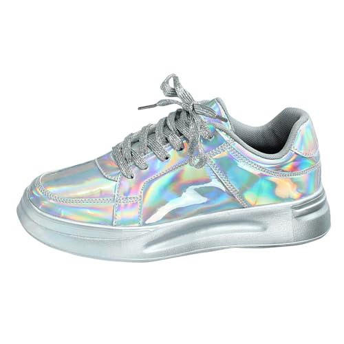 Sunnyuk Damen Schuhe Silber, Glitzer Sneaker Flach Karneval Party Outdoor Sportschuhe Laufschuhe Klettverschluss Schnürsenkel 45 EU von Sunnyuk
