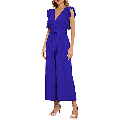 jampsuit, Damen lang elegant, Jumpsuit Sommer Playsuits Romper Elegant Kurzarm Hosenanzug Hochzei t Festlich Hosenkleid Weites Bein mit Gürtel Overall V-Ausschnitt Mutter Einteiler von Sunnyuk