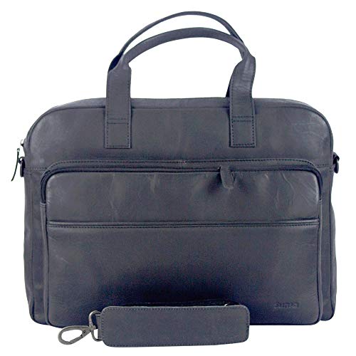 Sunsa 15 Zoll Laptoptasche. Leder Business Aktentasche. Schwarz Handtasche. Herren Umhängetasche in Vintage Stil. von Sunsa