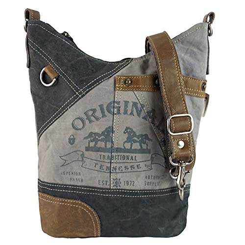 Sunsa Damen Tasche Umhängetasche. Handtasche aus Canvas & Leder. Nachhaltige Produkte. Groß Vintage Shoulder bag, Segeltuch Schultertasche für Pferdeliebhaber von Sunsa