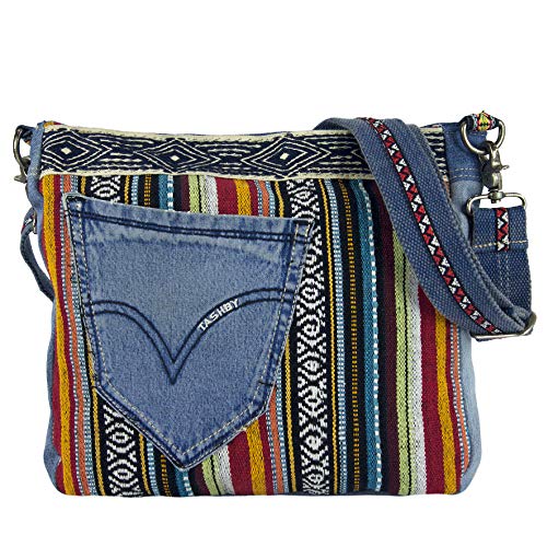 Sunsa Damen Taschen Umhängetasche Handtasche Canvas & Jeans. Große Boho Crossbody Tasche/bag Schultertasche, Geschenkideen für Frauen/Mädchen nachhaltige Produkte (jeans/bunt) von Sunsa