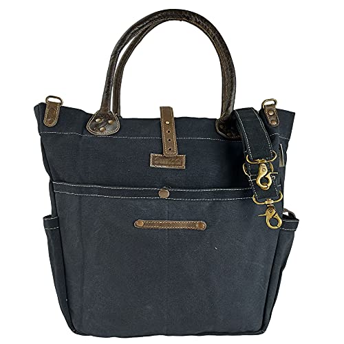 Sunsa Damen groß Handtasche. Shopper aus Canvas & Leder. Schwarze Nachhaltige Schultertasche für Ordner A4 geeignet von Sunsa