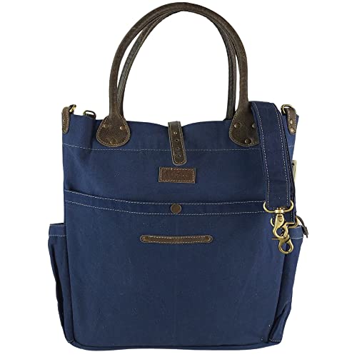 Sunsa Damen groß Handtasche. Tasche aus Canvas & Leder. Nachhaltige Schultertasche. D.Blaue Shopper Ordner A4 geeignet. von Sunsa