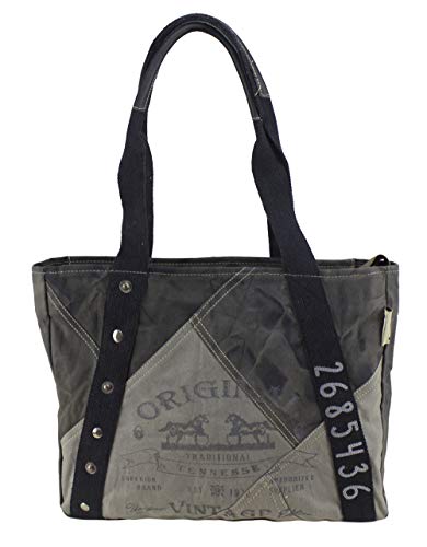 Sunsa Canvas Handtasche. Damen Shopper Tasche in Vintage Stil. Große Schultertasche. Schwarz/grau Tote bag. von Sunsa